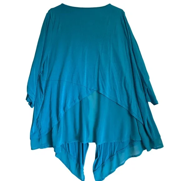 Lane‎ Bryant Teal Blue Sheer Trim Duster Cardigan Flowy Draped Fits 1XL-2XL - Picture 2 of 7